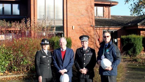 Assistant Chief Constable Amanda Blakeman, Warwickshire Police and Crime Commissioner Philip Seccombe, Chief Constable Martin Jelley and Michael Clifton, Estate Project Manager from Place Partnership at Neville House
