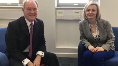 Warwickshire Police and Crime Commissioner Philip Seccombe with the Lord Chancellor and Secretary of State for Justice Liz Truss MP during their meeting at the Justice Centre in Leamington Spa.
