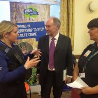 Warwickshire PCC Philip Seccombe talking to a PCSO and Carol Cotterill