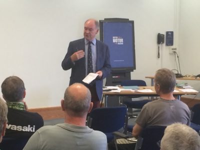 PCC addressing the participants in the Rider Skills Day at the British Motor Museum, Gaydon.
