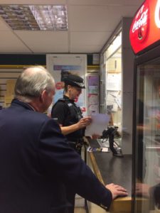 Handing out Halloween advice posters to local shops with the SNT.