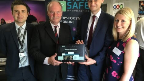 Launching the Cyber Safe Warwickshire website, from left, are Cyber Crime Advisor Sam Slemensek, Police and Crime Commissioner Philip Seccombe, Cyber Crime Advisor Alex Gloster and Louise Williams, Warwickshire County Council’s Community Safety Manager.