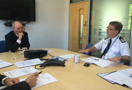 Police and Crime Commissioner Philip Seccombe holds Chief Constable Martin Jelley to account at their weekly meeting.