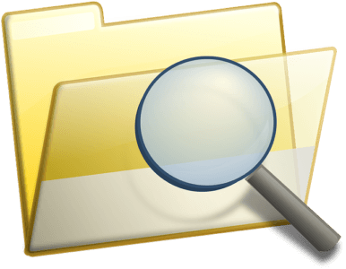 Graphic showing a folder and magnifying glass