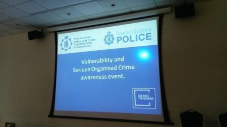 A presentation on screen at the Vulnerability and organised crime awareness event