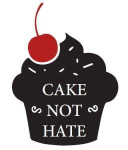 Image of a cake with 'Cake not Hate' written on it