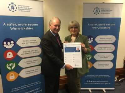 Warwickshire Police and Crime Commissioner Philip Seccombe launching the Victims and Witnesses Charter with Baroness Helen Newlove, Victims' Commissioner for England and Wales