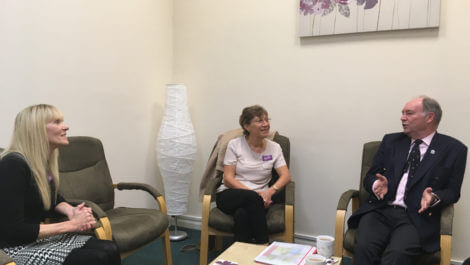 Warwickshire PCC Philip Seccombe (right) talks with RoSA Manager Julie Bettelley (left) and RoSA Board of Trustees Chair Sue Crosson (centre)