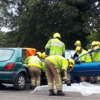 Fire officers at a mock collision