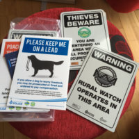 Crime prevention signs which have been produced by the Warwickshire Rural Crime Project.