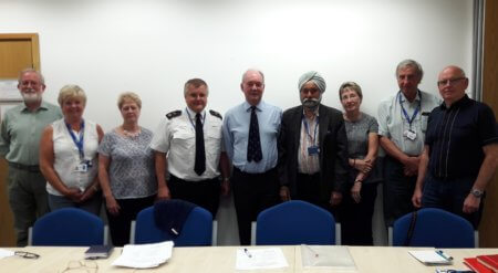 Warwickshire Police and Crime Commissioner Philip Seccombe with Inspector Chris Walton from Warwickshire Police and members of the Southern ICV Panel at Leamington Justice Centre