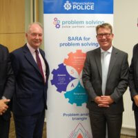 Pictured at the Warwickshire Problem Solving Partnership Event are, from left: Chief Superintendent Alex Franklin-Smith, Warwickshire Police and Crime Commissioner Philip Seccombe, Chief Constable Martin Jelley and Assistant Chief Constable Richard Moore.