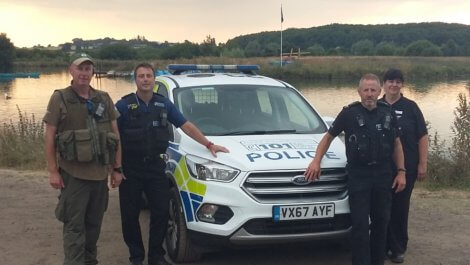 On patrol in North Warwickshire are, from left, Andy Eardley from the Environment Agency, PSCSO Simeon Hodson from Warwickshire Police, PC Dave Riley from Leicestershire Police and Carol Cotterill, Rural Crime Officer for North Warwickshire.