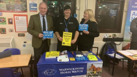 Warwickshire Police and Crime Commissioner Philip Seccombe with Rural Crime Officer Carol Cotterill and Vicki Parry, from Warwickshire Horse Watch