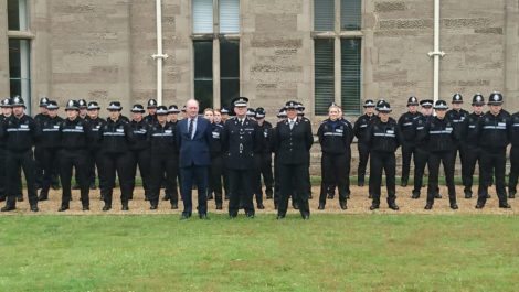 The student officers and PCSOs ready for inspection with Chief Constable Martin Jelley, Police and Crime Commissioner Philip Seccombe and Assistant Chief Constable Debbie Tedds
