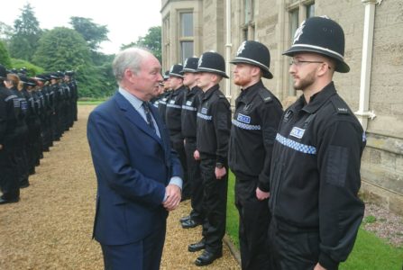 The student officers and PCSOs ready for inspection with Chief Constable Martin Jelley, Police and Crime Commissioner Philip Seccombe and Assistant Chief Constable Debbie Tedds