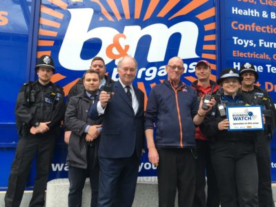 The Commissioner with members of the police Safer Neighbourhood Team, Town Rangers, Rugby First representatives and Business Crime Advisor Bogdan Fironda at a town centre retailer.