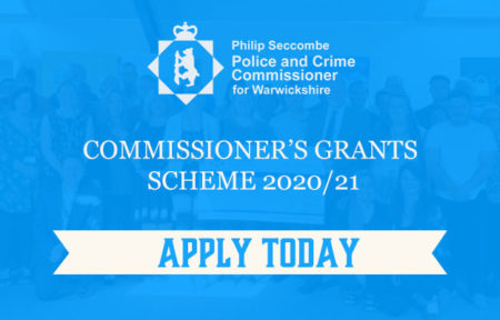 Banner sating 'apply today' for 2020/21 Commissioner's Grants Scheme