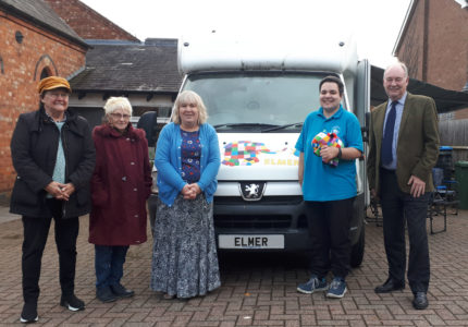 Police and Crime Commissioner Philip Seccombe (right) with, from left: Tina Latham, Dawn Ramshaw, Miriam Sitch, Lucy Catling, in front of ‘Elmer’.