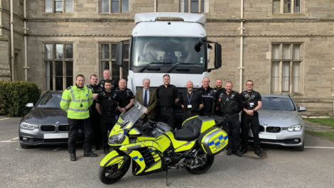 Warwickshire Police and Crime Commissioner Philip Seccombe is pictured with members of the Commercial Vehicle Unit and the ‘Supercab’ at Police Headquarters