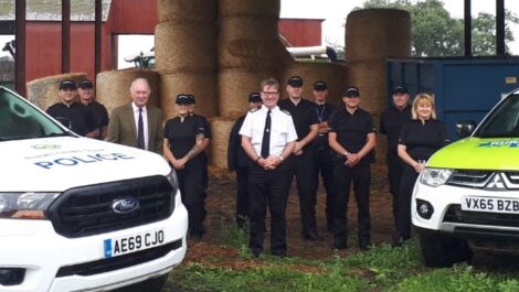 The PCC and Chief Constable pose on a farm with the expanded rural crime team