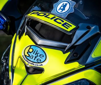 Police motorcycle displaying the Bike Safe logo