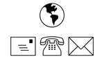Symbols showing a globe, letter, a phone and and email