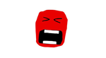 A red cartoon face showing anger or pain