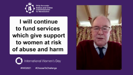 Banner saying "I will continue to fund services which give support to women at risk of abuse and harm"
