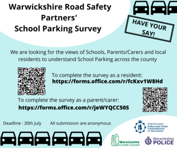 Banner with QR codes to road safety surveys