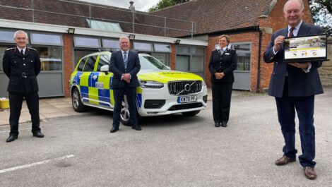 Chief Fire Officer Ben Brooks, Councillor Martin Watson, Warwickshire Police Chief Constable Debbie Tedds, and Police and Crime Commissioner Philip Seccombe