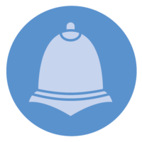 A logo with a blue policeman's helmet