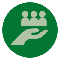 A logo showing a hand cradling three people