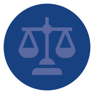 A logo showing the scales of justice