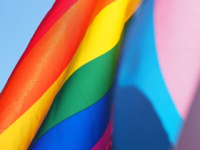 A multi-coloured Pride flag