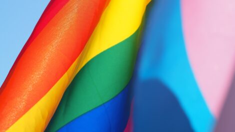 A multi-coloured Pride flag