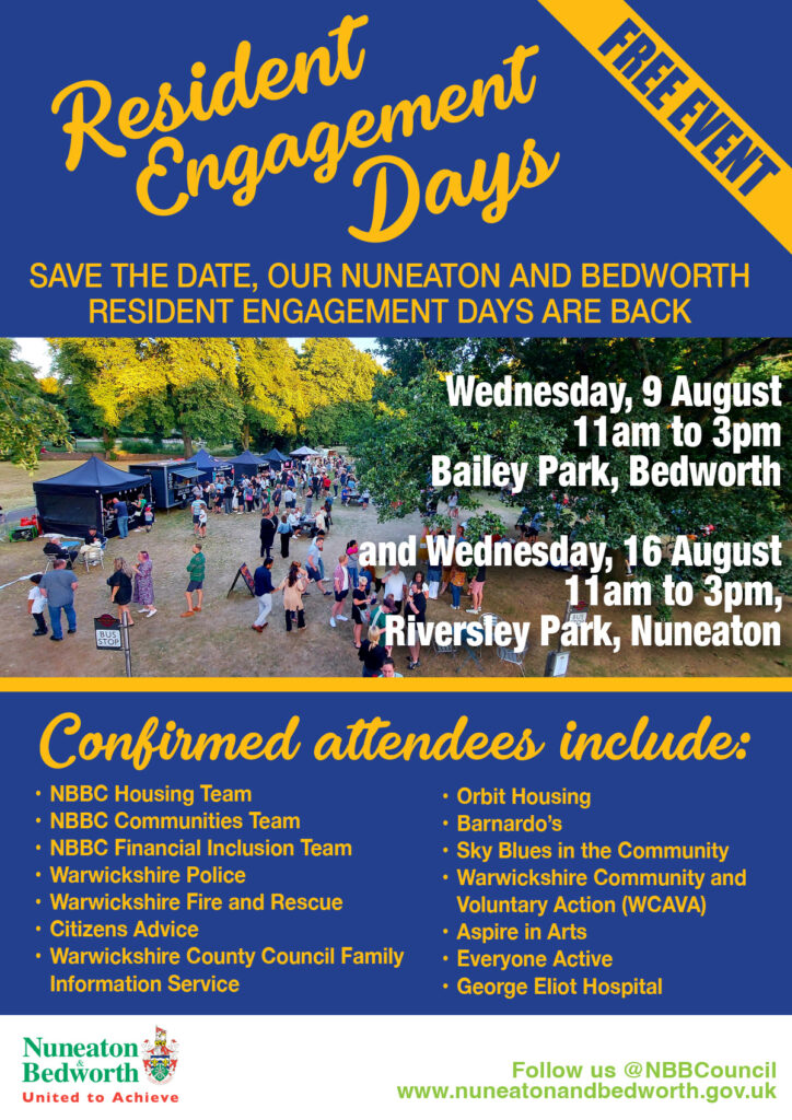 Poster for the Nuneaton & Bedworth Resident Engagement Days