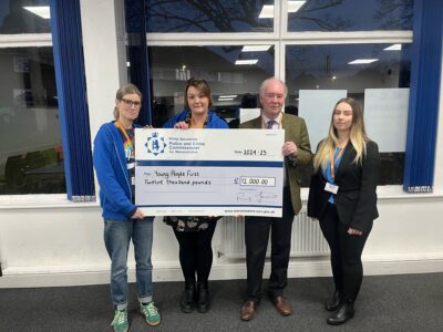 PCC at grants launch handing over check to young people first